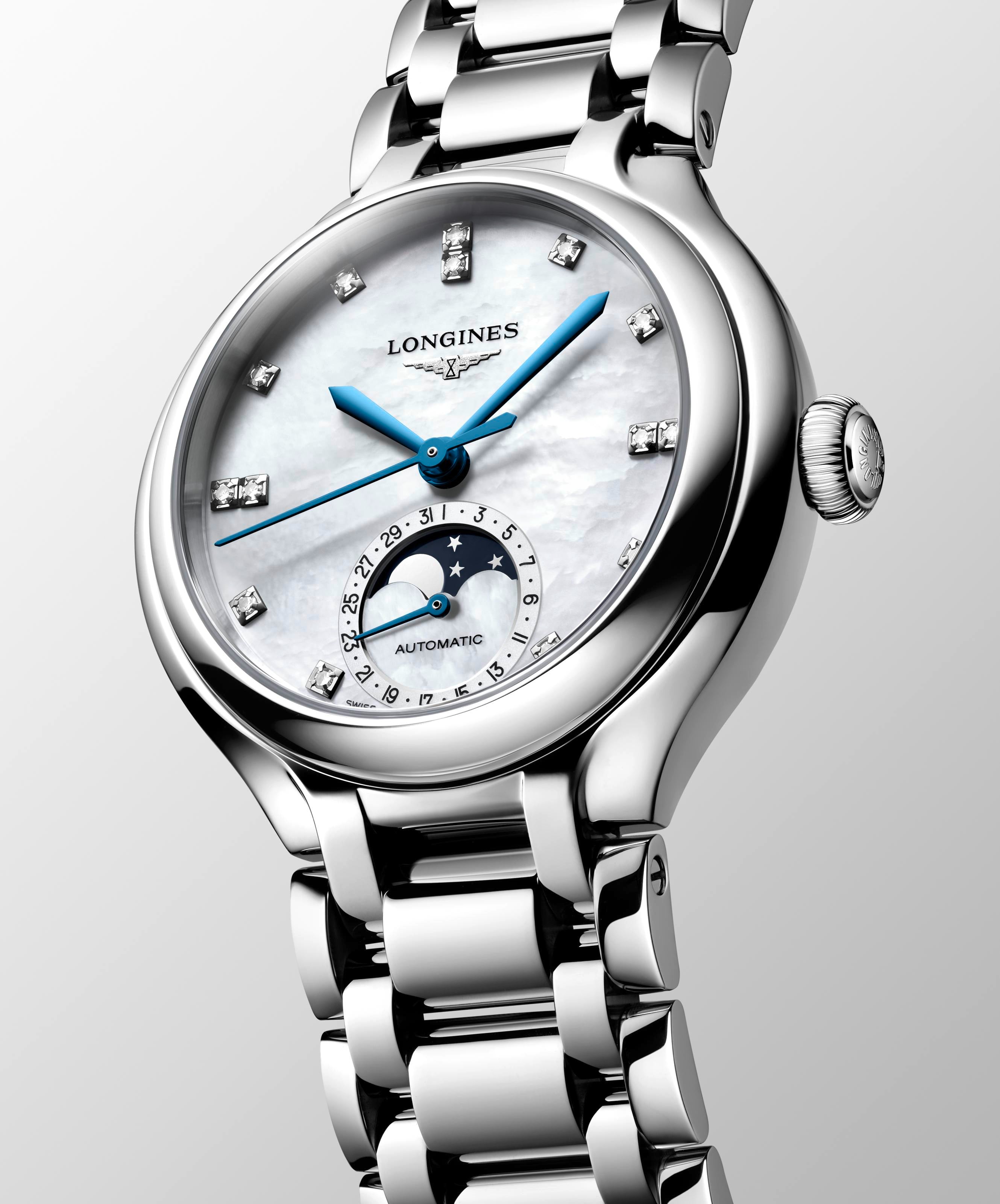 Longines PrimaLuna MoonPhase White Mother-of-Pearl Dial Ladies Watch