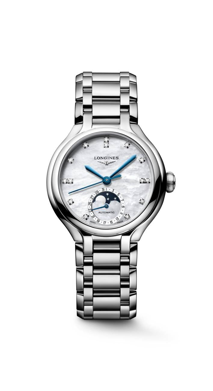 Longines PrimaLuna MoonPhase White Mother-of-Pearl Dial Ladies Watch