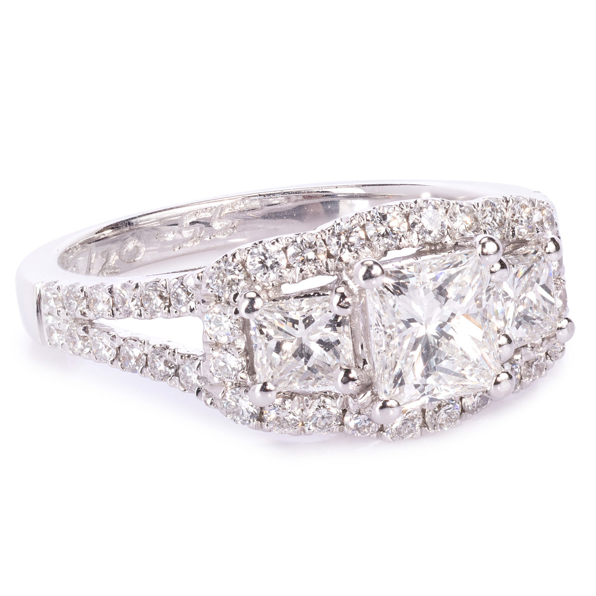 18ct White Gold 3 Stone Princess Cut Cluster