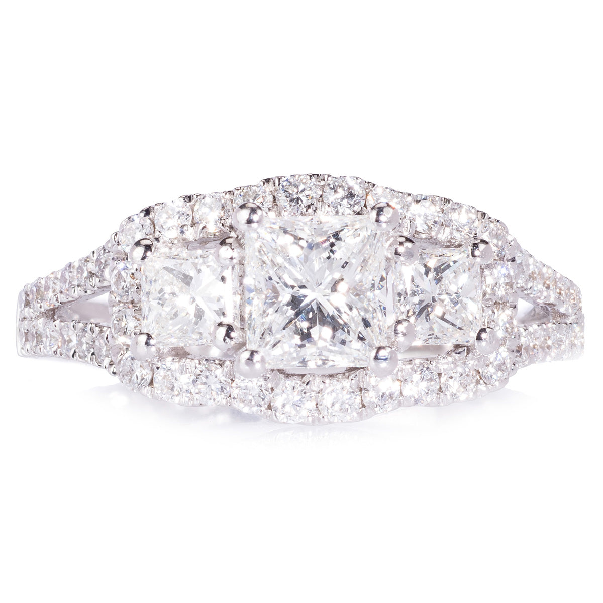18ct White Gold 3 Stone Princess Cut Cluster