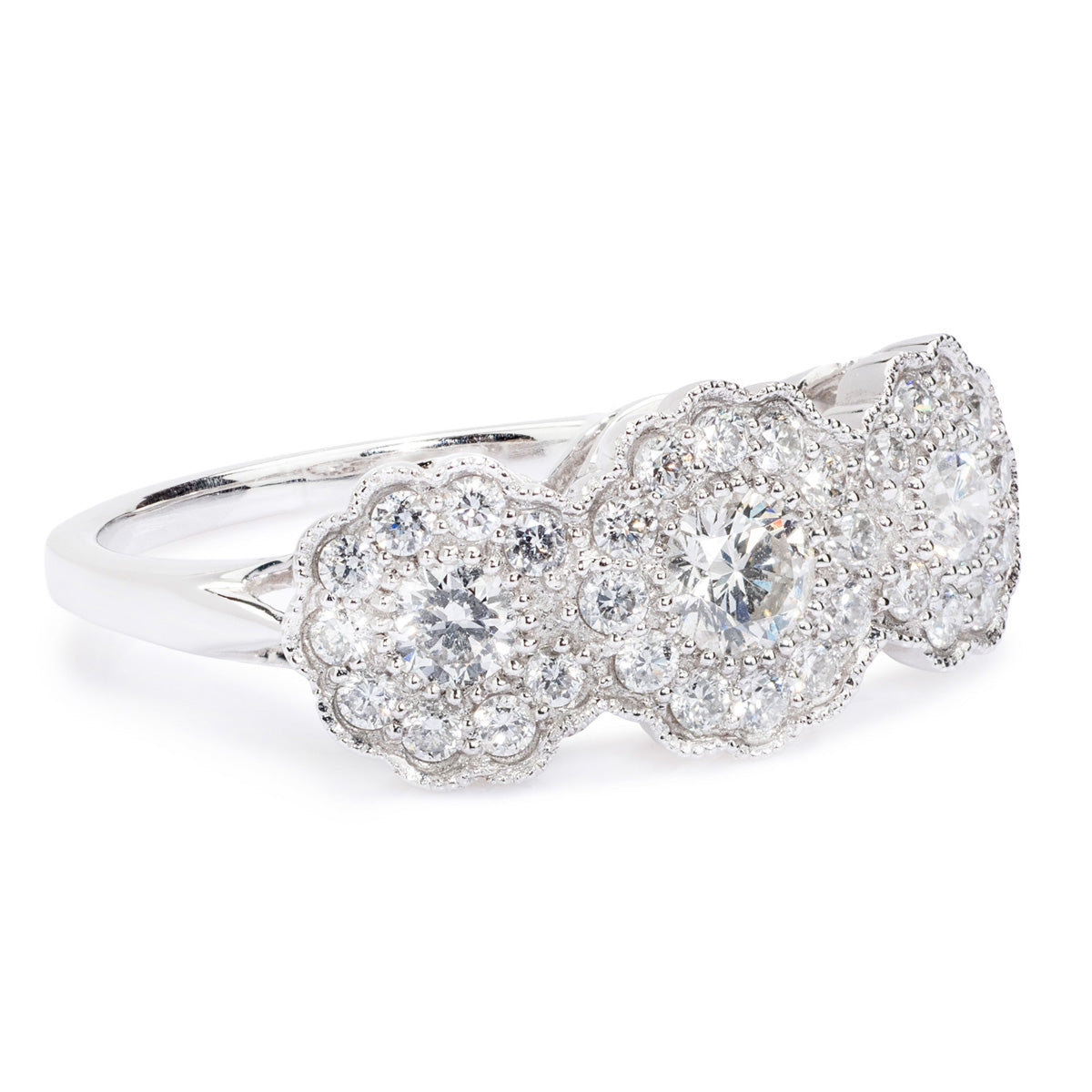 Platinum Diamond Cluster 3 Stone Ring
