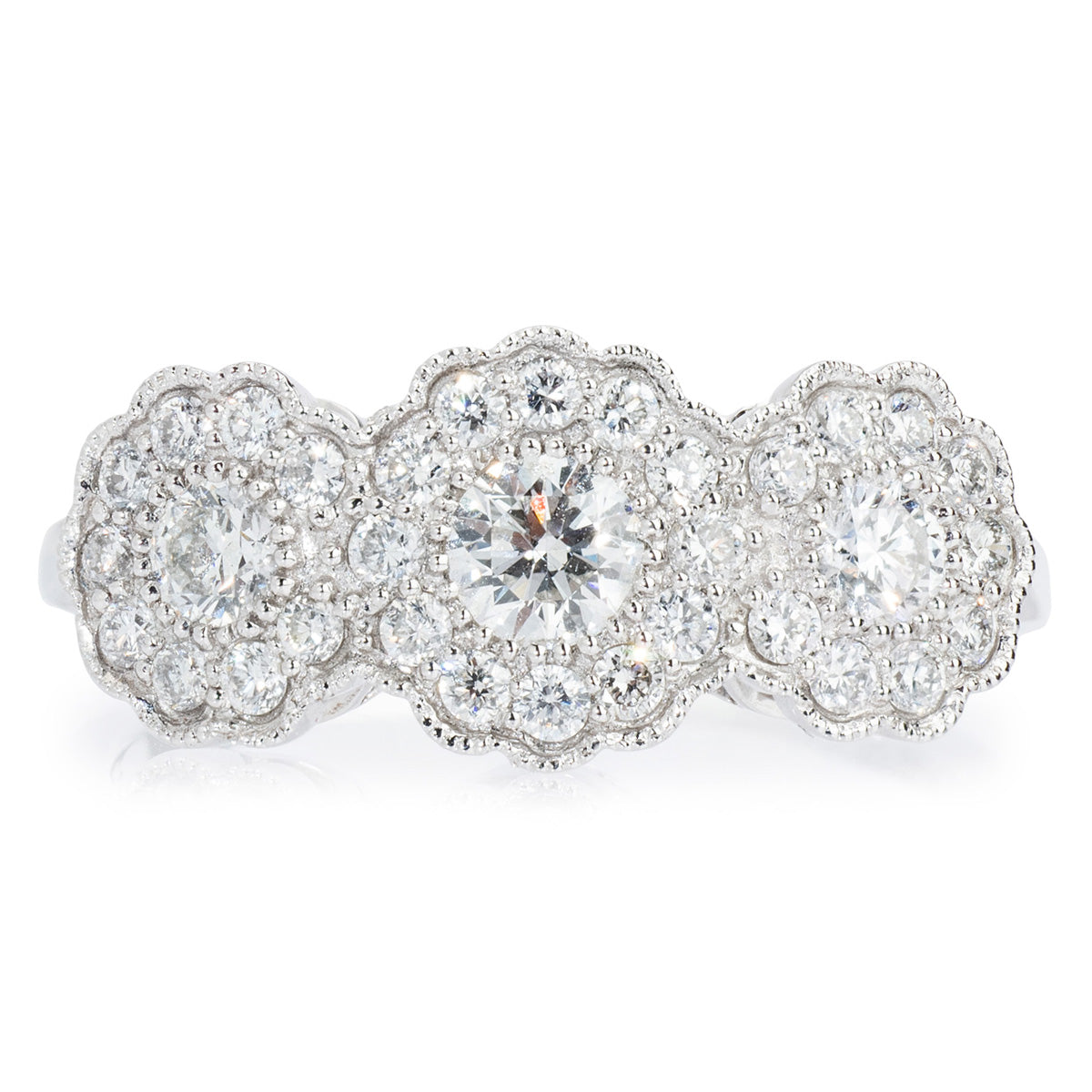 Platinum Diamond Cluster 3 Stone Ring