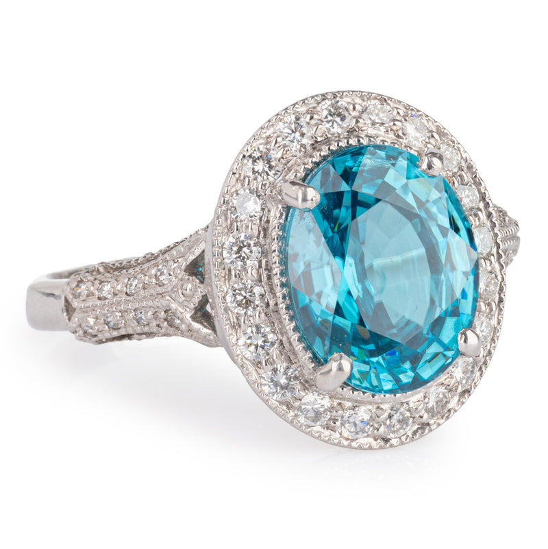 Blue Zircon and Diamond Oval Dress Ring