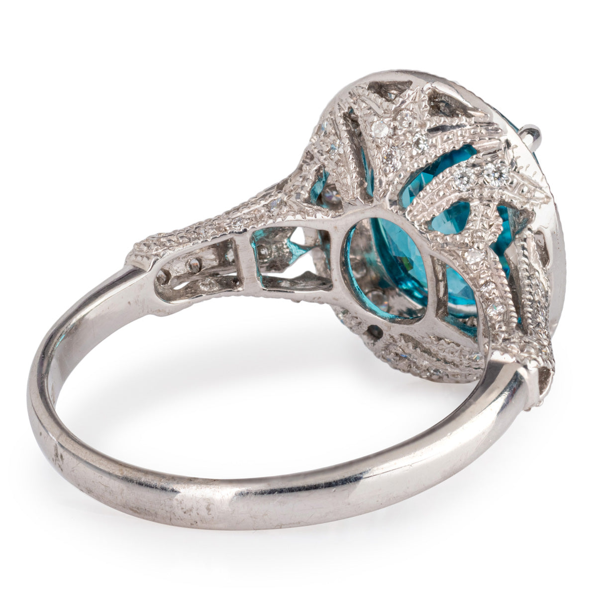 Blue Zircon and Diamond Oval Dress Ring