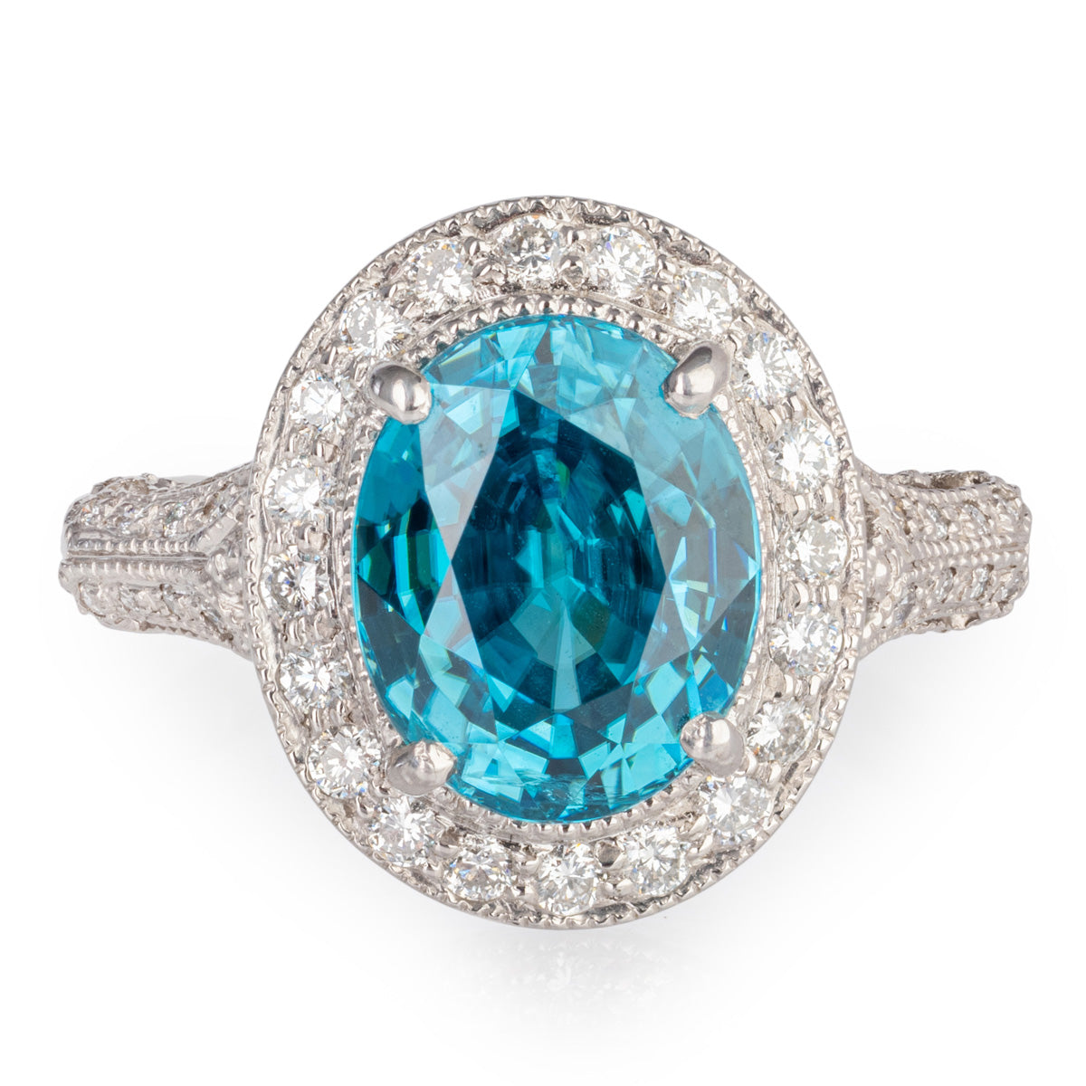 Blue Zircon and Diamond Oval Dress Ring