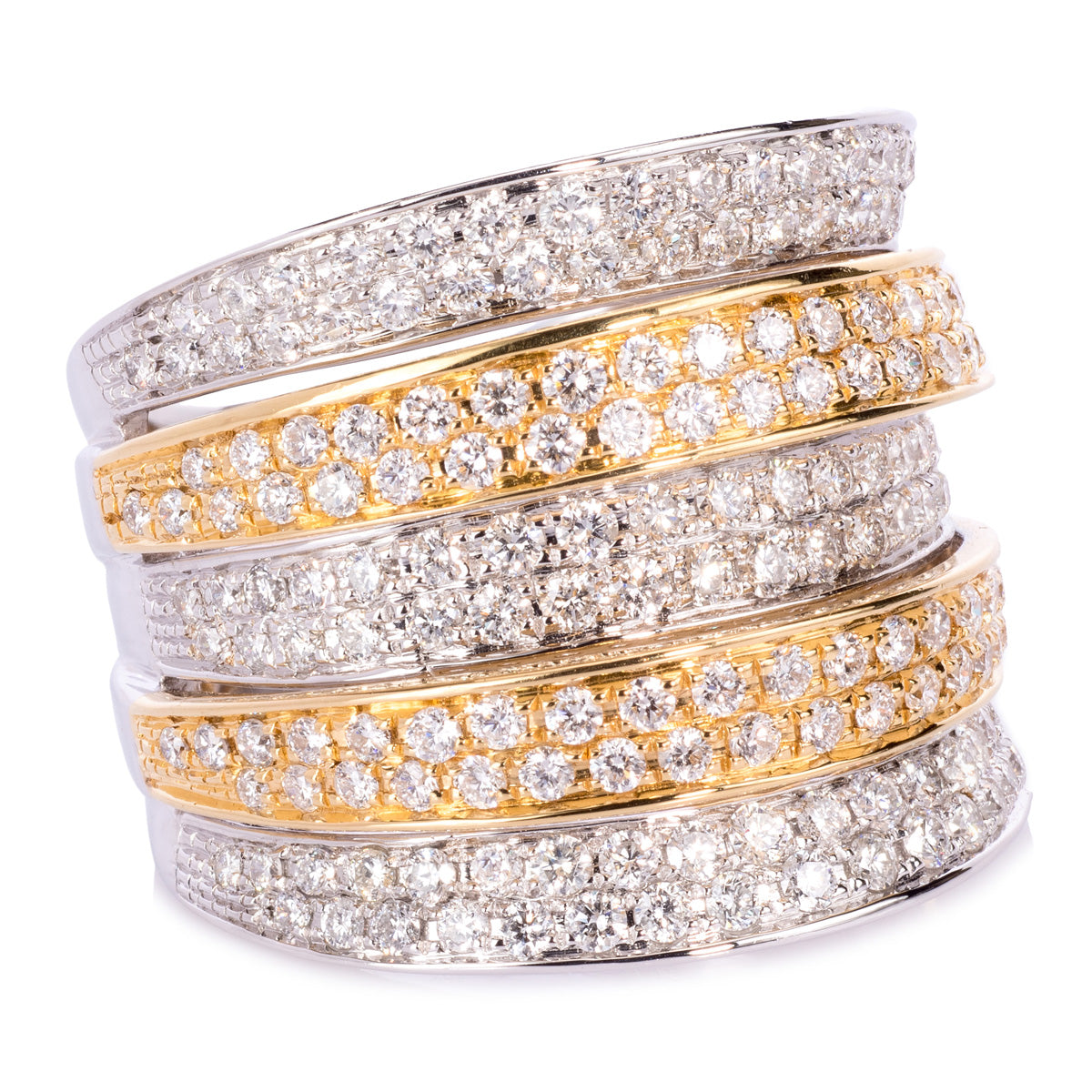 18ct White and Yellow Gold 5 Row Diamond Ring