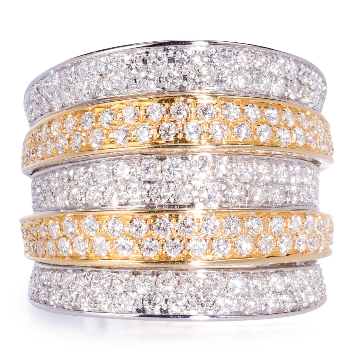 18ct White and Yellow Gold 5 Row Diamond Ring