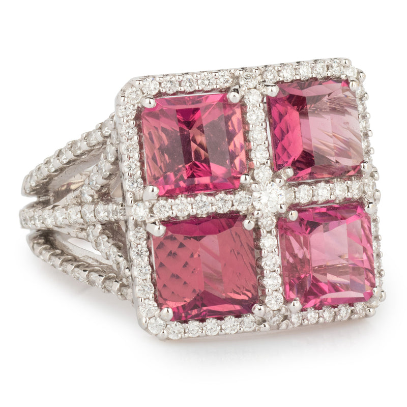 Pink Tourmaline and Diamond Gold Ring