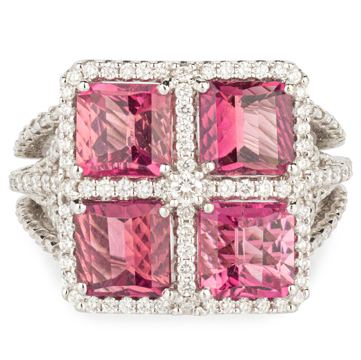 Pink Tourmaline and Diamond Gold Ring