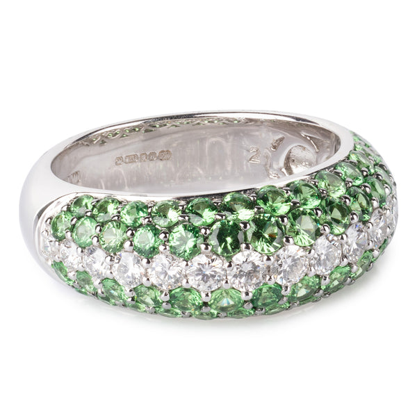 Diamond and Tsavorite Pave Ring in 18ct White Gold