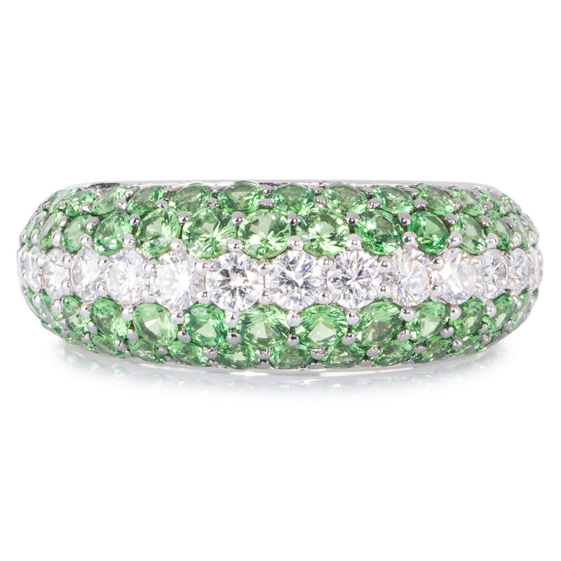 Diamond and Tsavorite Pave Ring in 18ct White Gold
