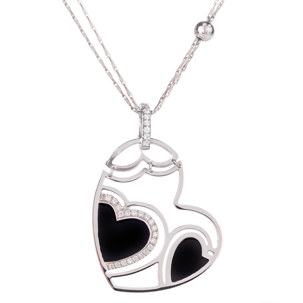 18ct White Gold Roberto Coin Heart Onyx & Diamond Pendant
