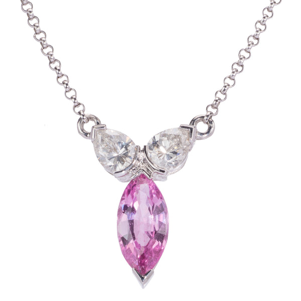 18ct White Gold Pink Sapphire and Diamond Pendant