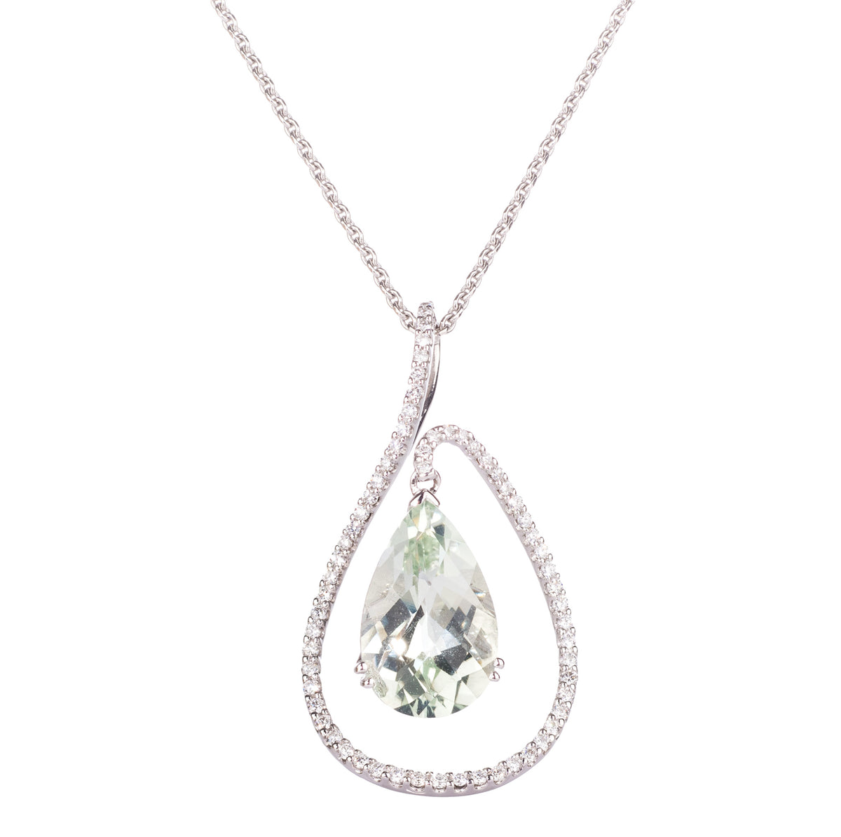 18ct White Gold Green Amethyst & Diamond Pendant