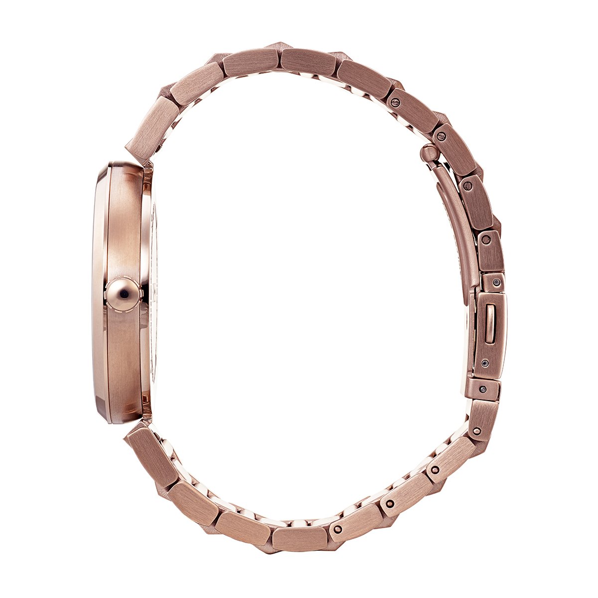side angle of rose gold Hugo Boss ladies watch