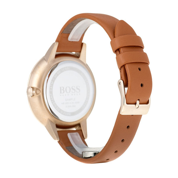 brown leather strap on Hugo Boss watch