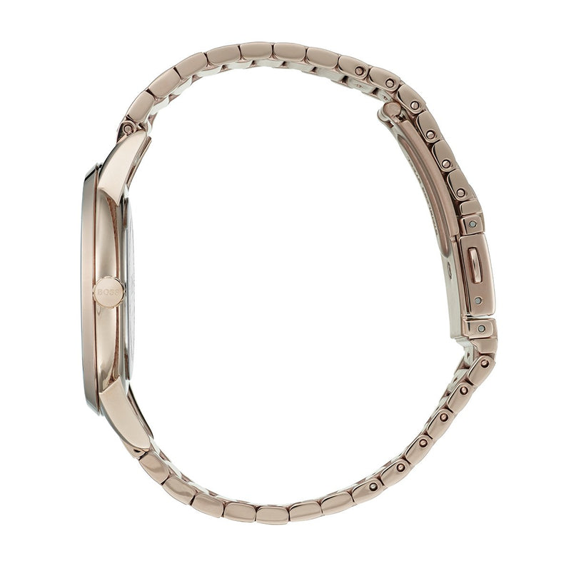 side angle of Hugo Boss gold watch bracelet