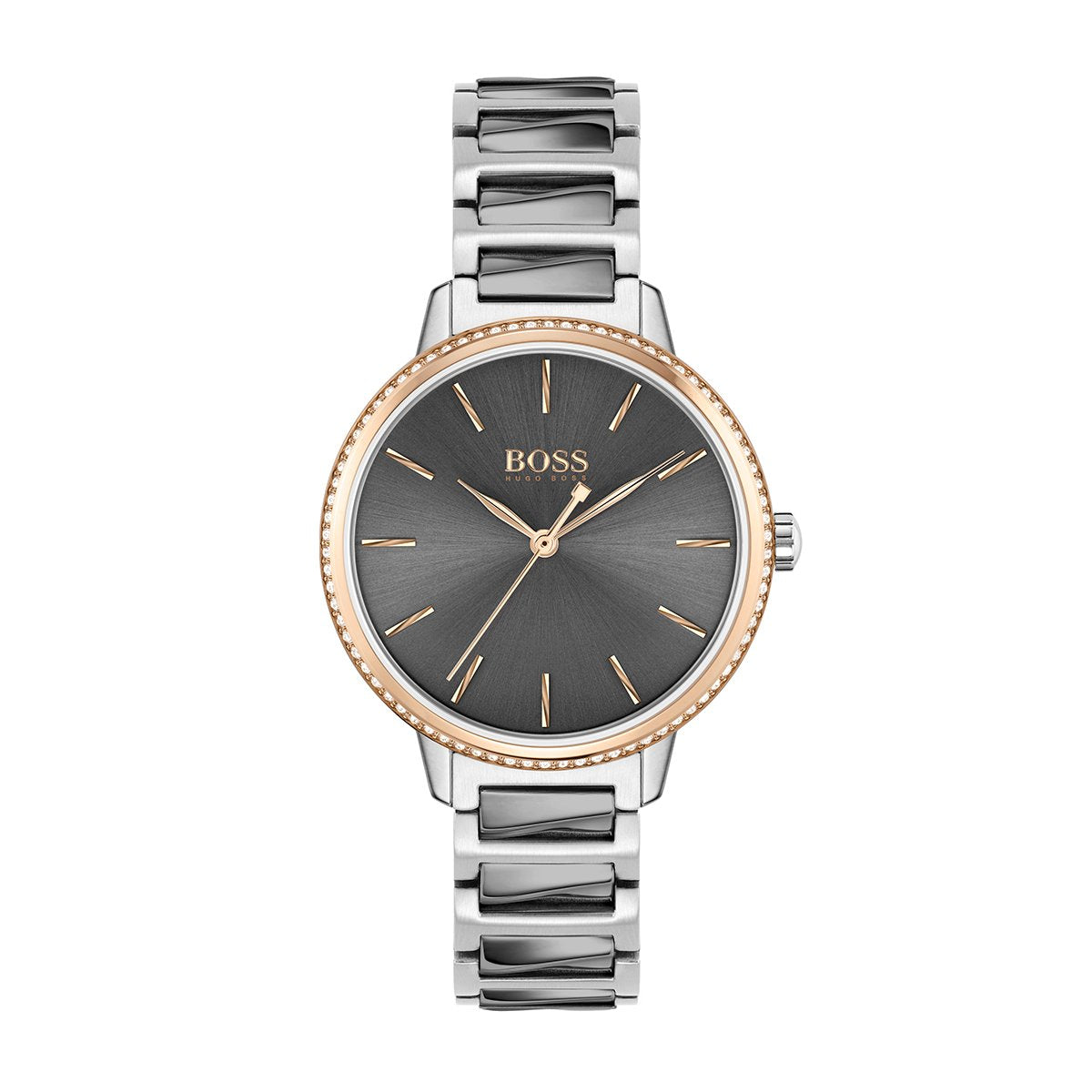 grey and rose gold tone ladies Hugo Boss watch