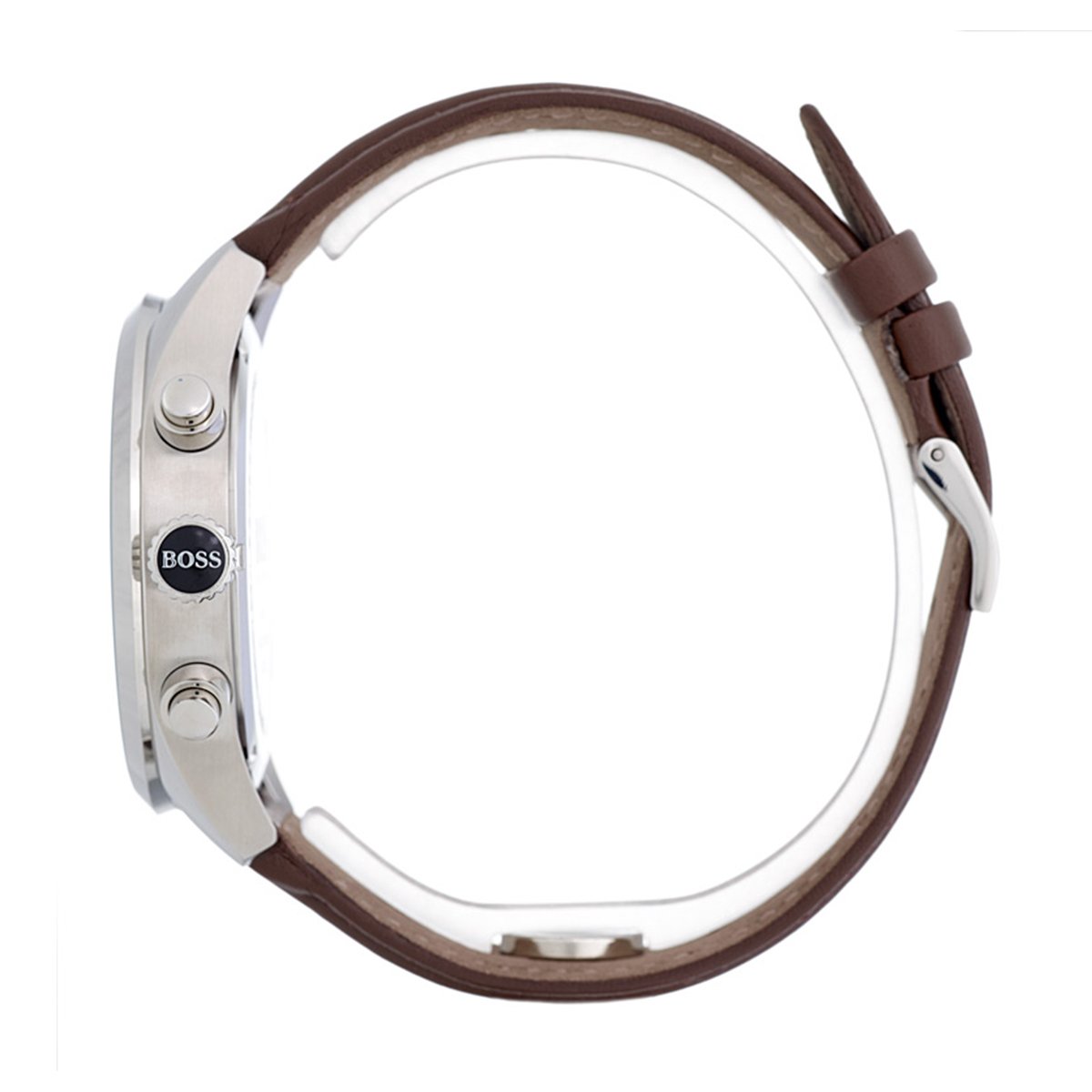 side angle of brown leather Hugo Boss watch