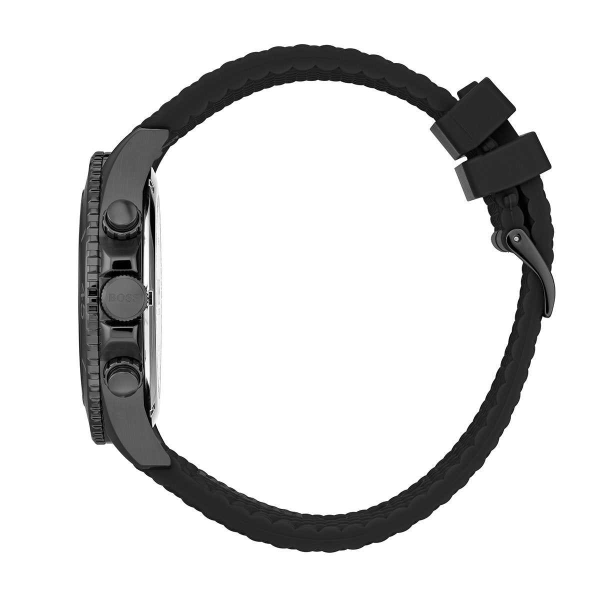side view of black mesh Hugo Boss bracelet