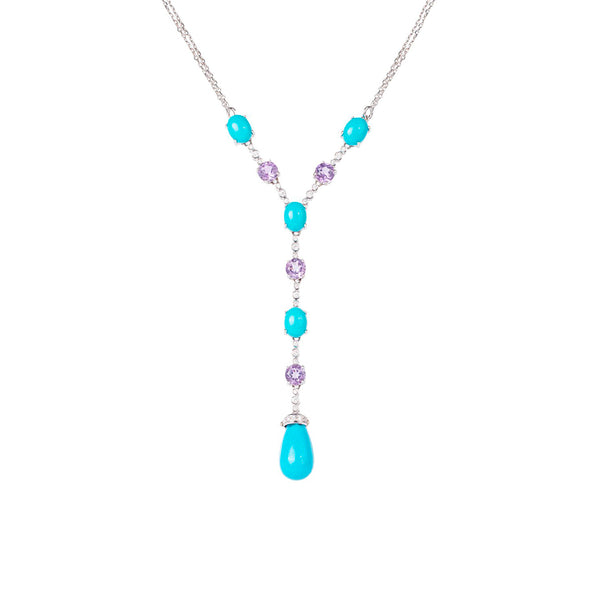 Pre-Owned 18ct Amethyst, Turquoise and Diamond Necklace