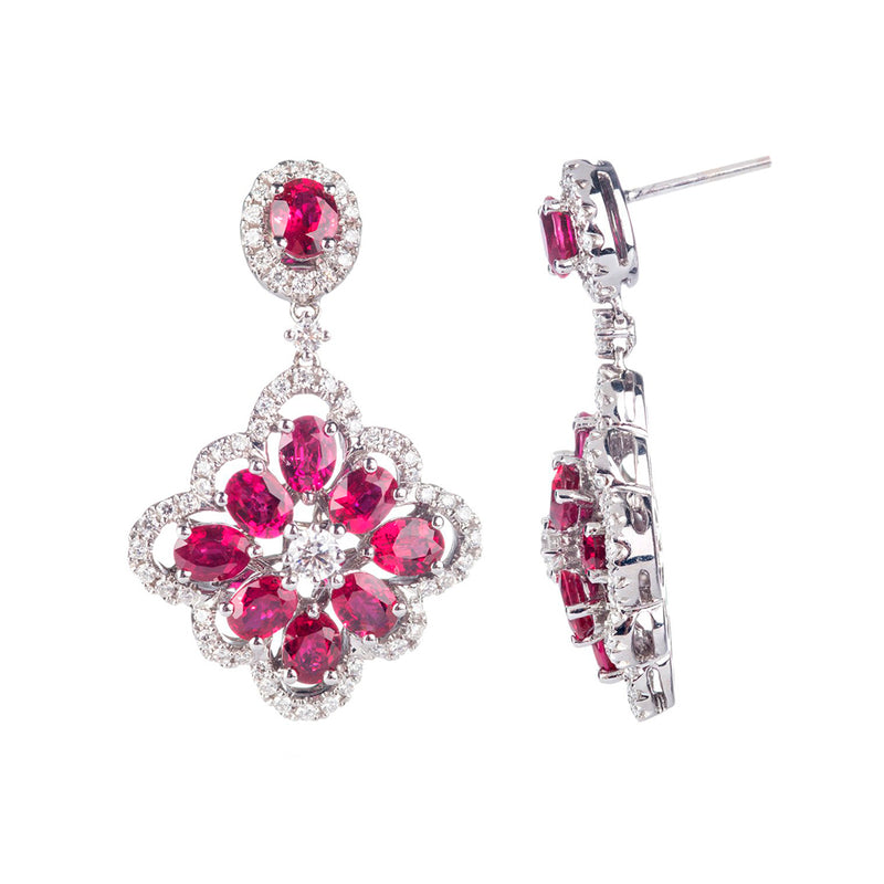 Pre-Owned 18ct Ruby and Diamond Drop Earrings