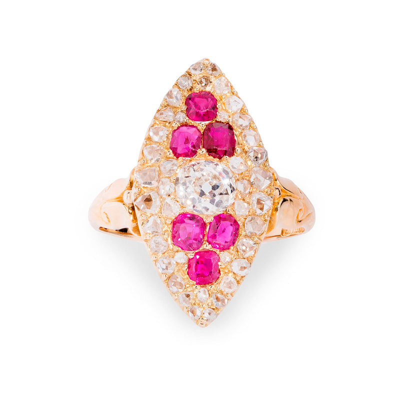 Pre-Owned 18ct Ruby and Diamond Marquise Ring