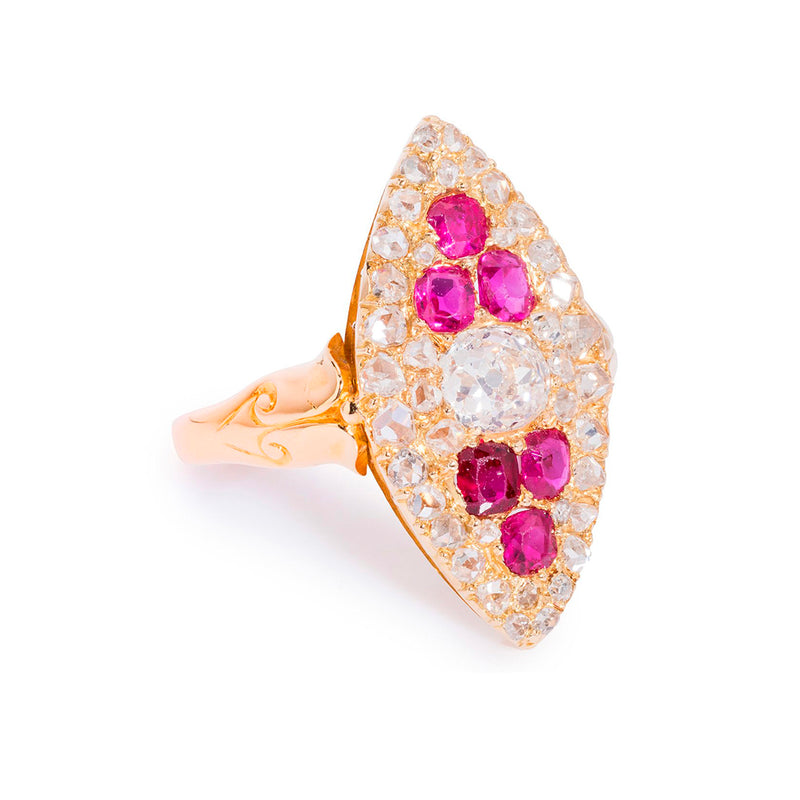 Pre-Owned 18ct Ruby and Diamond Marquise Ring