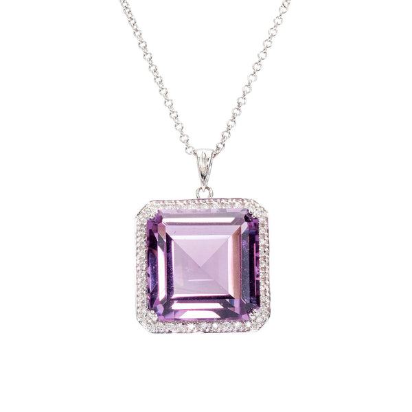 Pre-Owned 18ct White Gold Amethyst and Diamond Pendant
