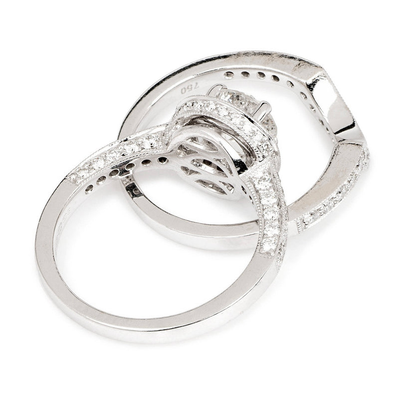 Pre-Owned 18ct White Gold Diamond Halo Ring Set