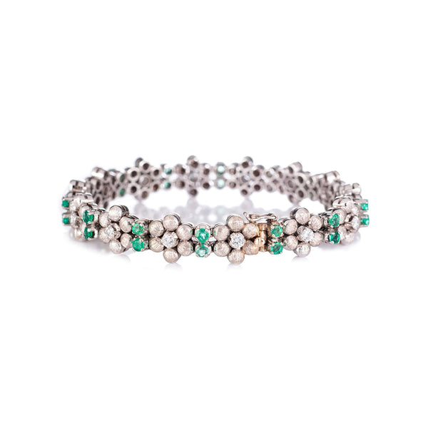 Pre-Owned 18ct White Gold Emerald and Diamond Bracelet