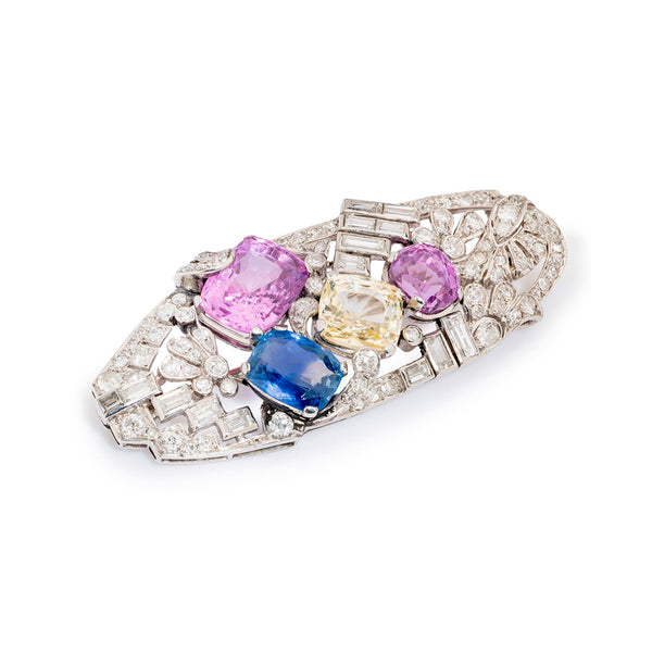 Pre-Owned 18ct White Gold Pink, Blue and Yellow Sapphire and Diamond Brooch