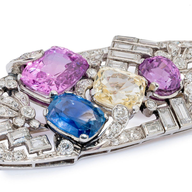 Pre-Owned 18ct White Gold Pink, Blue and Yellow Sapphire and Diamond Brooch