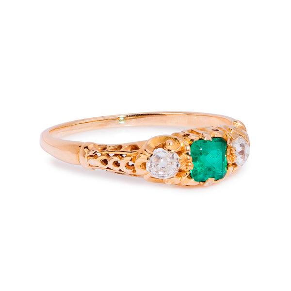 Pre-Owned 18ct Yellow Gold Emerald and Diamond 3 Stone Ring