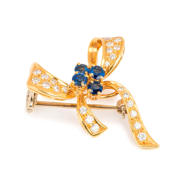 Pre-Owned 18ct Yellow Gold Sapphire and Diamond Brooch