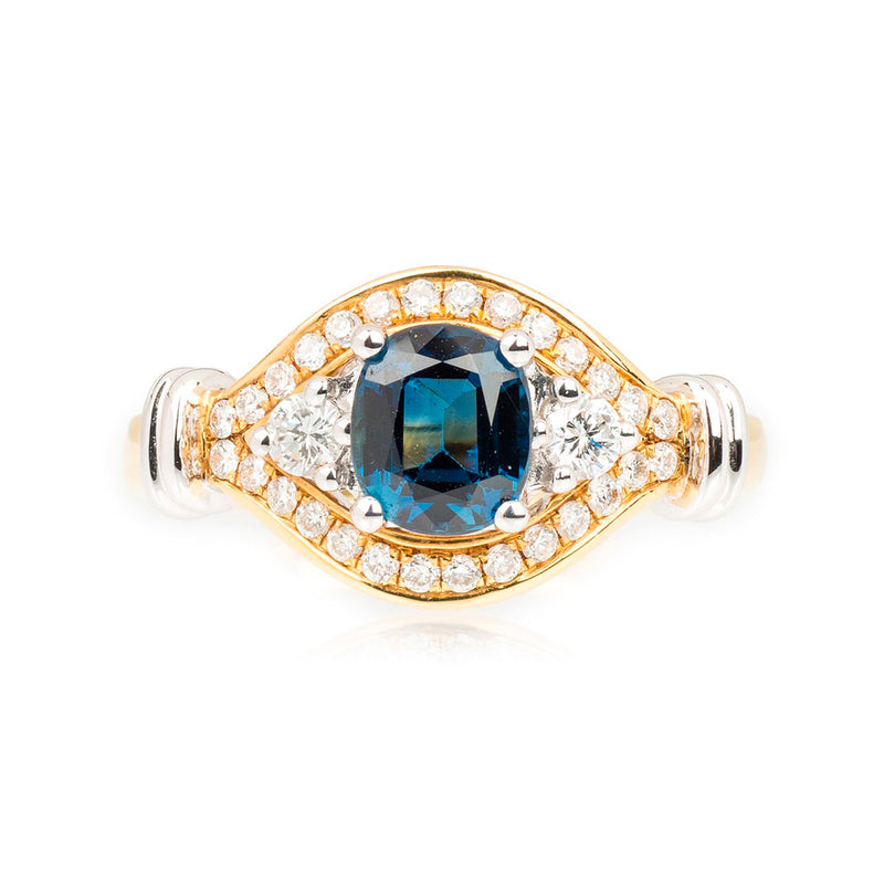 Pre-Owned 18ct Yellow and White Gold Sapphire and Diamond Ring