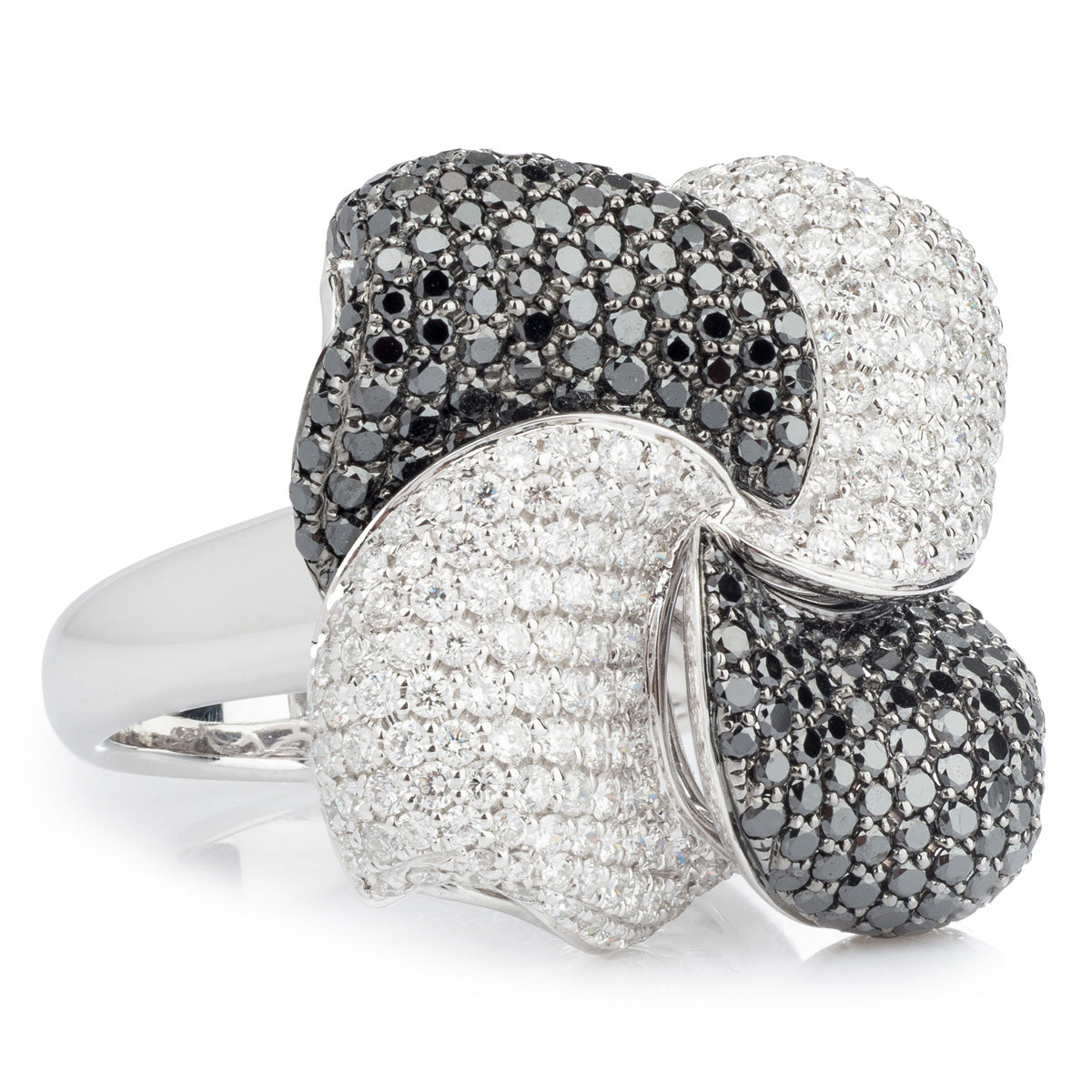 Bradleys 18ct Black and White Diamond Pave Flower Ring