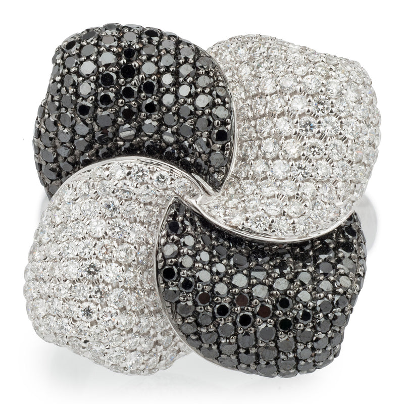 Bradleys 18ct Black and White Diamond Pave Flower Ring