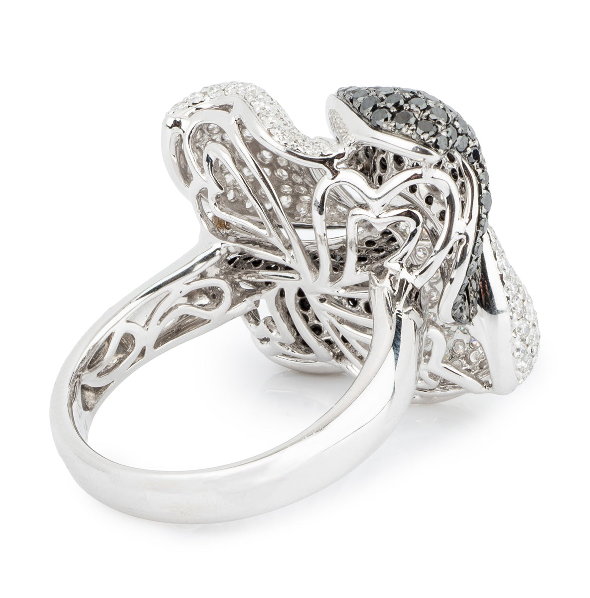 Bradleys 18ct Black and White Diamond Pave Flower Ring