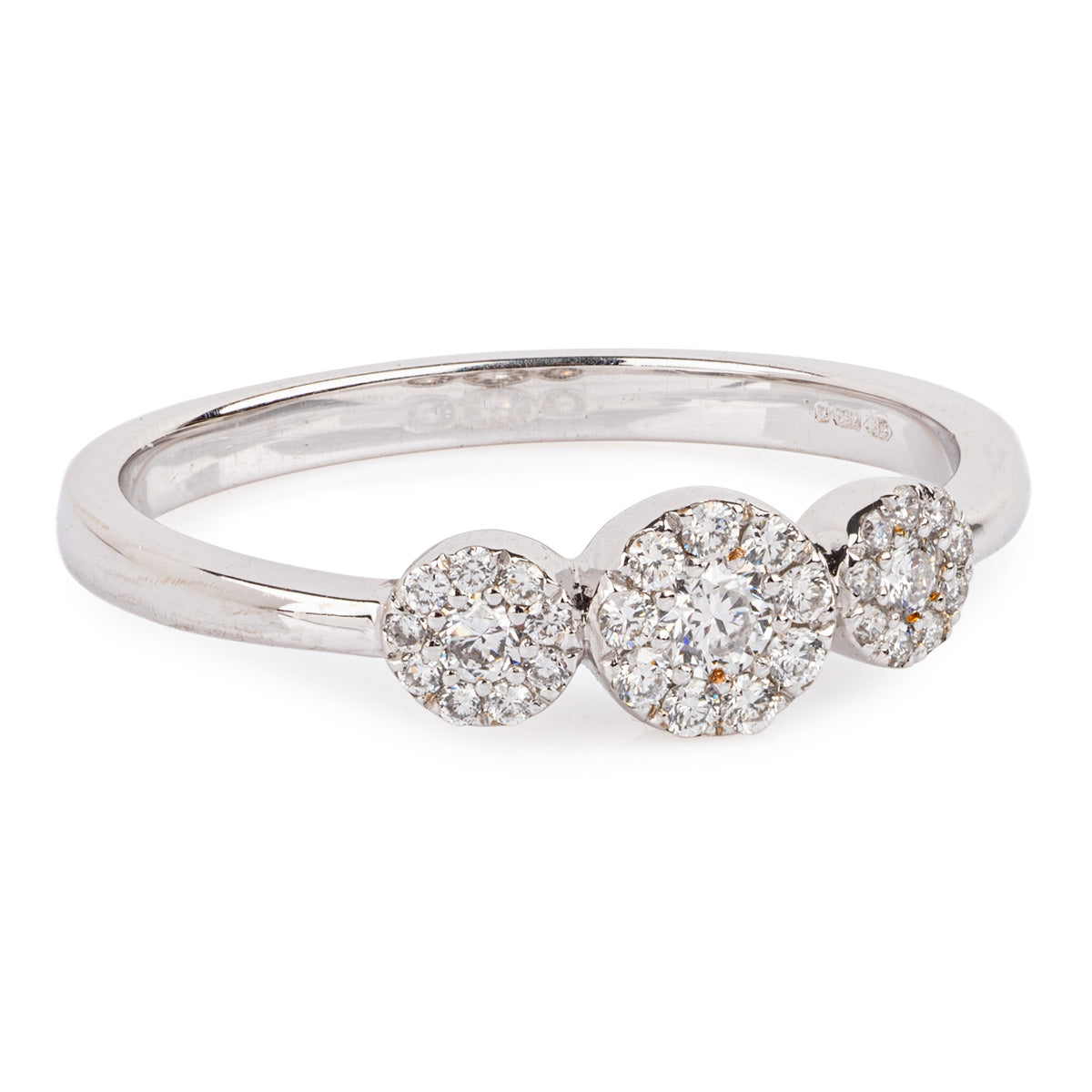 18ct White Gold 3 Stone diamond Cluster Ring