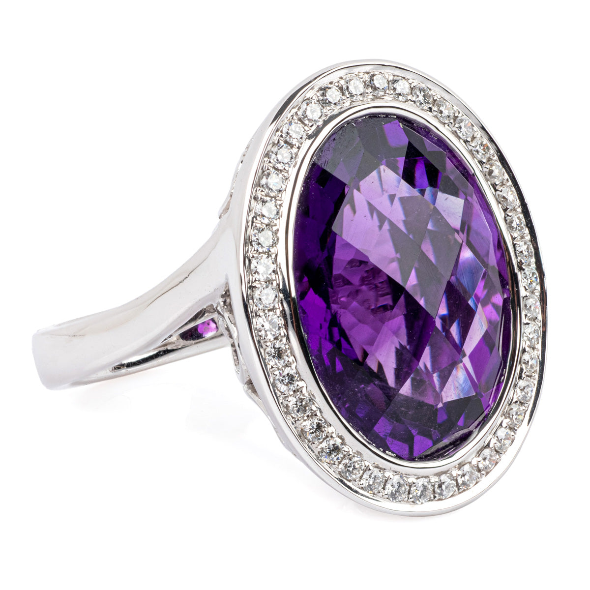 18ct White Gold Amethyst and Diamond Ring