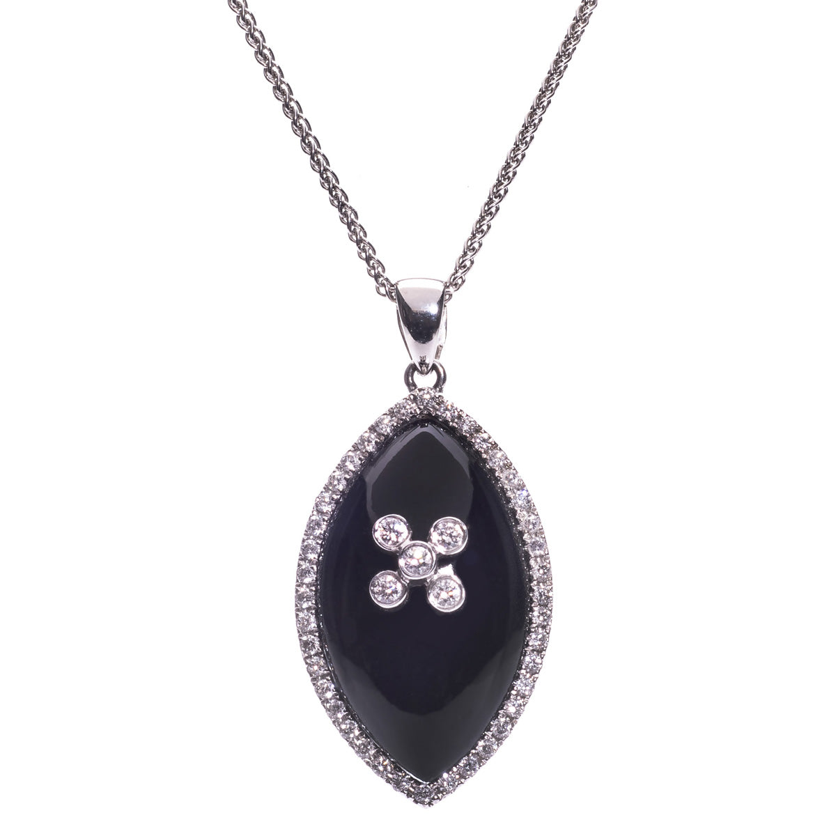 18ct White Gold Onyx & Diamond Pendant