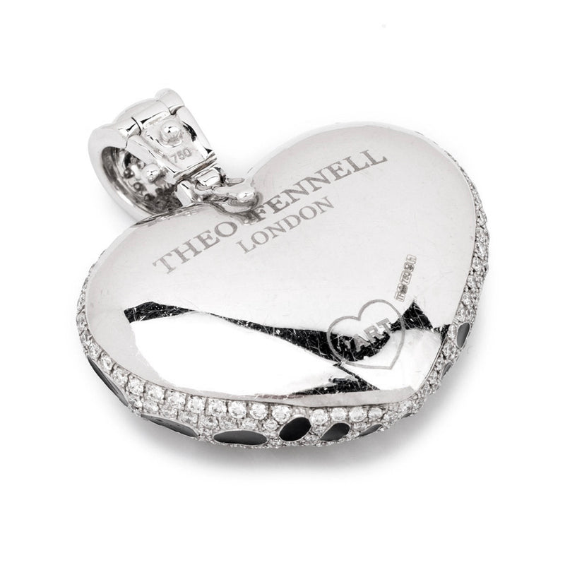 Theo Fennell 18ct White Gold Diamond and Black Enamel Heart Pendant
