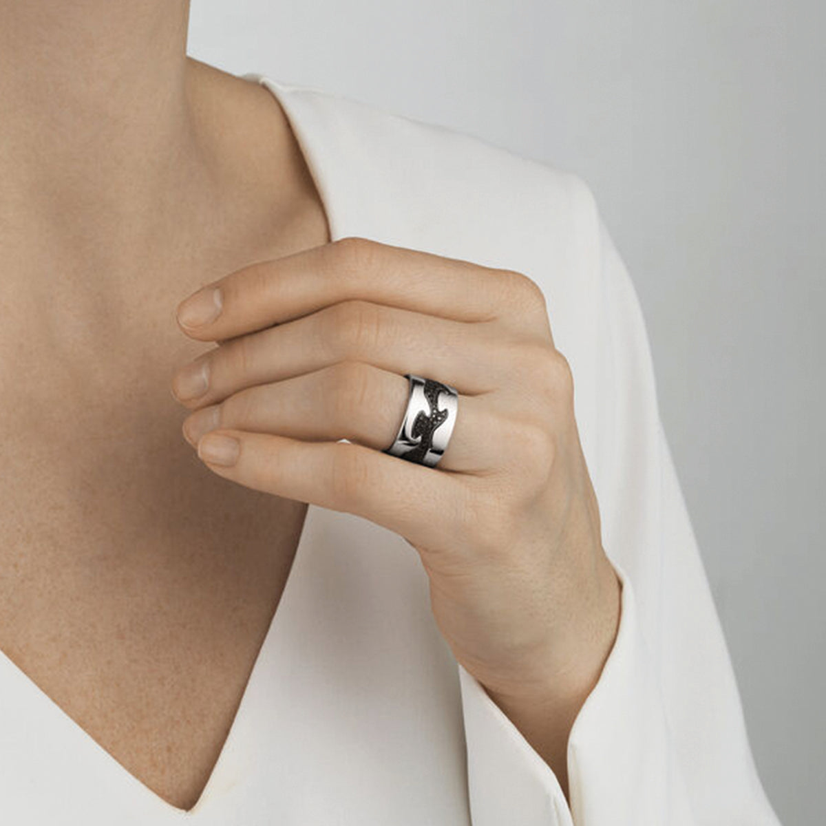 Georg Jensen 18ct. White Gold Black Diamond Fusion Centre Ring
