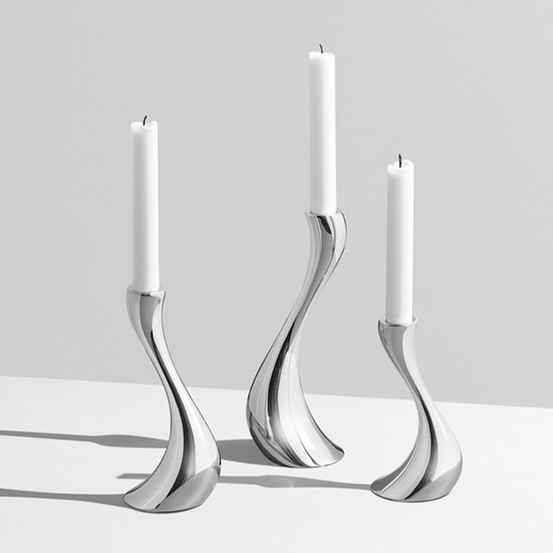 Georg Jensen Stainless Steel Cobra Set of Three Candle Holders