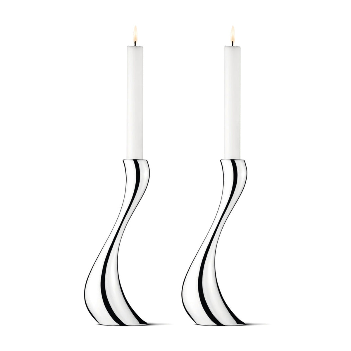 Georg Jensen Stainless Steel Cobra Set of Two Candle Holders