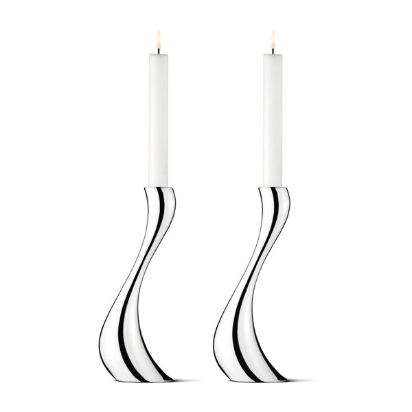 Georg Jensen Stainless Steel Cobra Set of Two Candle Holders