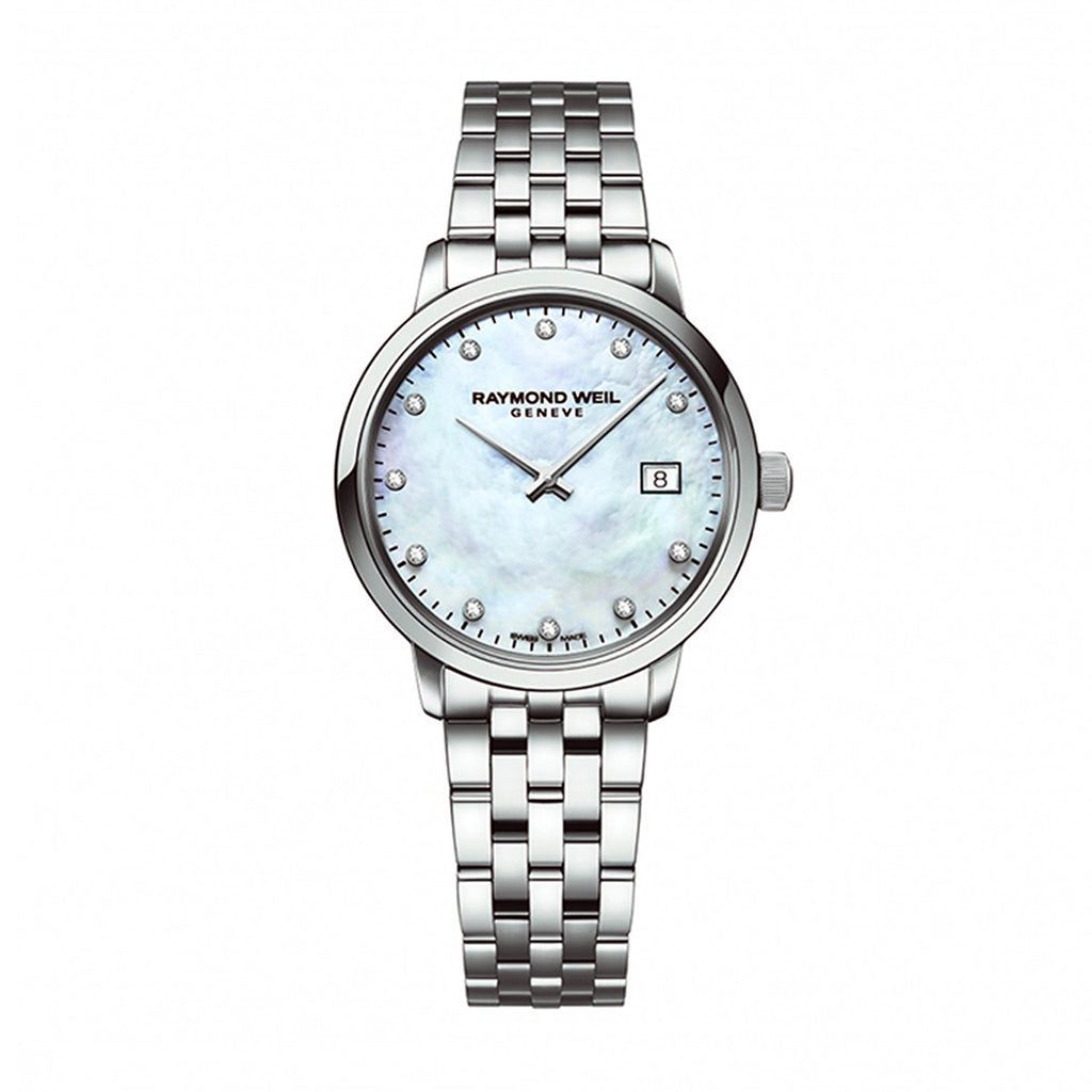 Ladies silver watch with 2025 mother of pearl face