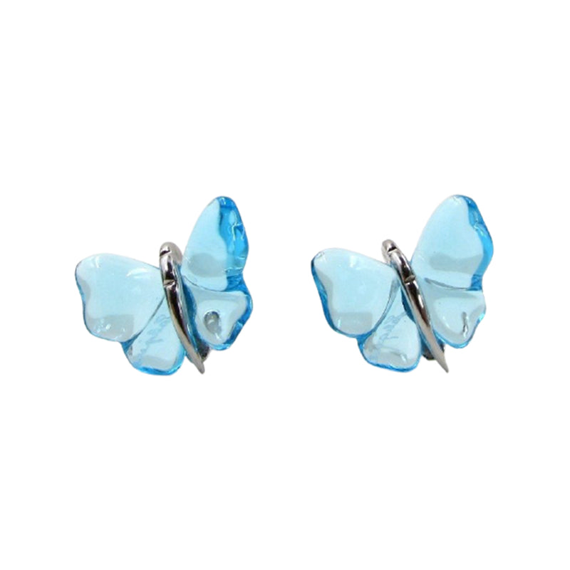 Lalique Blue Crystal Butterfly Earrings
