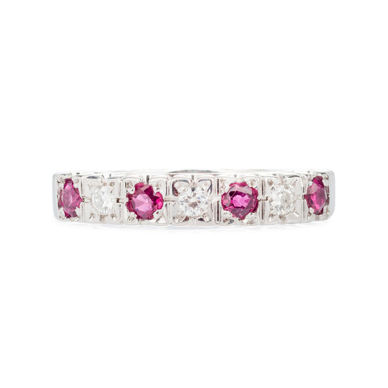 Pre-Owned 9ct White Gold Ruby and Diamond Half Eternity Ring